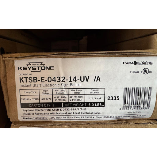 Keystone Technologies KTSB-E-0432-14-UV 120-277V Electronic Ballast for 4,3,2,1 T12HO Lamps 8ft 4-32 ft or T8HO Lamps up to 6ft Long or 4-42 ft-LeanLight