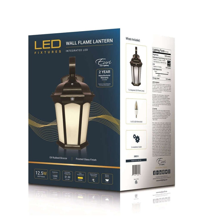 Smart LED Flame Bronze Wall Lantern with Frosted Lens - 3000K, 12W, 120V -  LeanLight