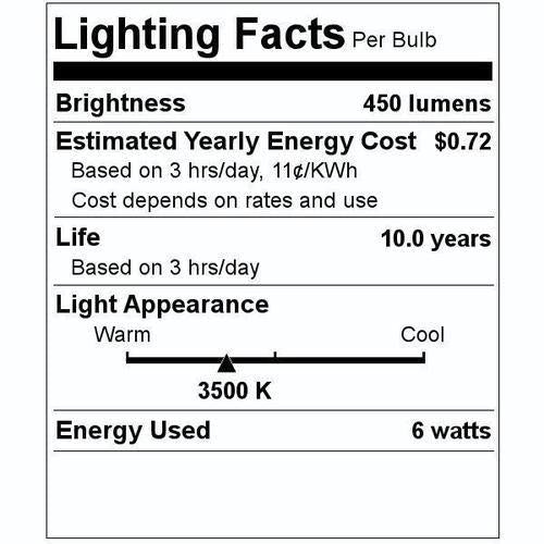 79703 (4 pack) | LED Household Light Bulbs - 3500K, E26, 6W=40W, 120V-LeanLight