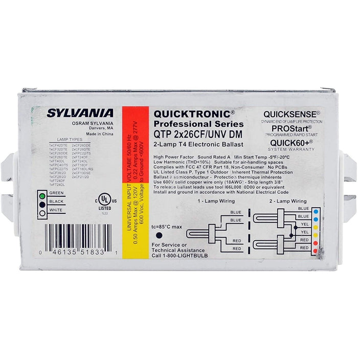 Sylvania QTP2x26CF/UNV-DM 2-Lamp 26 Watt Compact Fluorescent Ballast - 120/277V-LeanLight