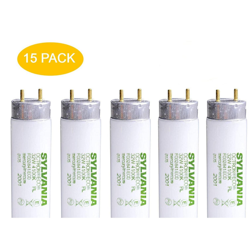 SYLVANIA (case of 15) 21781 FO32/841/ECO 32 watt 4100K T8 Bulbs, 800 Series, 48 inch Fluorescent Tube-LeanLight