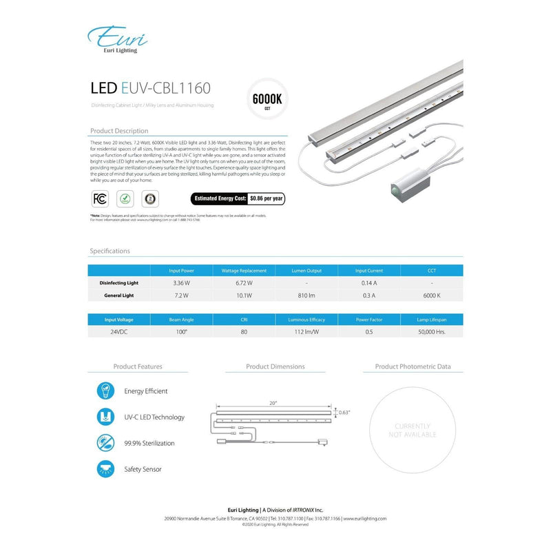 Euri lighting LED Disinfecting Cabinet Light (Brand New) Faded Box-LeanLight