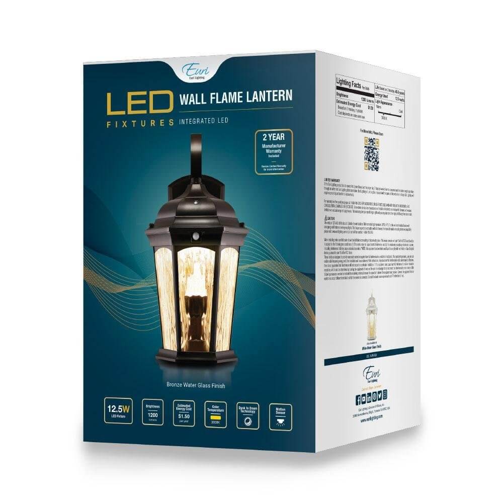 Euri Lighting EFL-130W-MD | Smart LED Flame Wall Lantern w/Clear