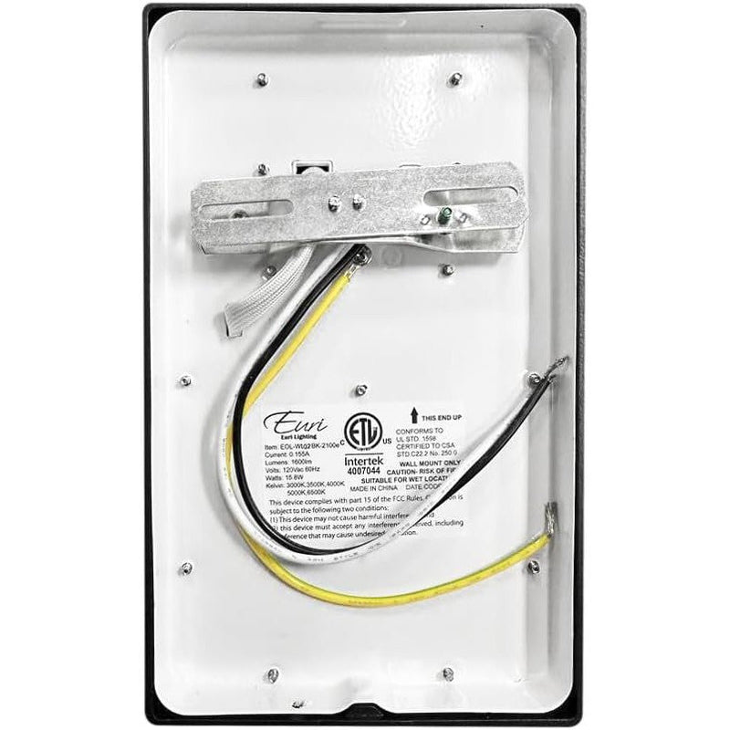 Euri Lighting EOL-WL02BK-2100e Mini LED Wall Pack with Photocell - CCT Selectable, 15.8W, 120V-LeanLight