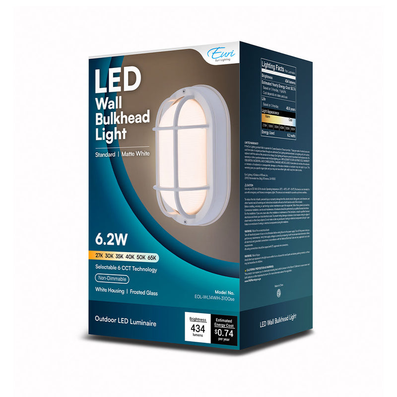 Euri Lighting Outdoor LED White Bulkhead Wall Light - Color Select, EOL-WL14BK-3100se-LeanLight