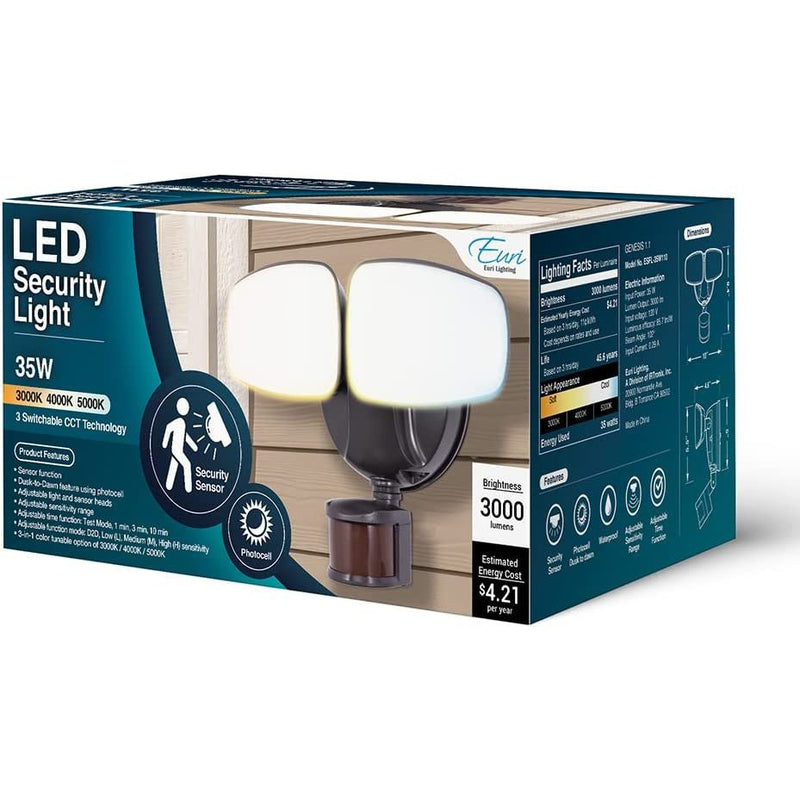 Euri Lighting ESFL-35W110, Integrated Outdoor CCT Tunable (3K/4K/5K) Security Light with Adjustable Motion Sensor, 35W, 3000LM, Wet Rated, ETL Certified, 3 Year, 50,000 Hour Warranty-LeanLight