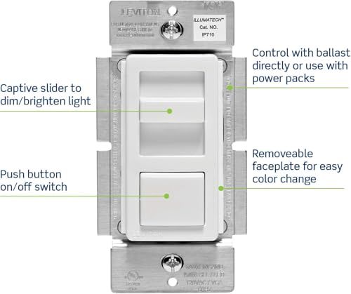 Leviton IllumaTech Dimmer Switch for 0-10V LED, Mark 7 Florescent Ballasts, IP710-D0Z, White with Ivory and Light Almond Faceplates