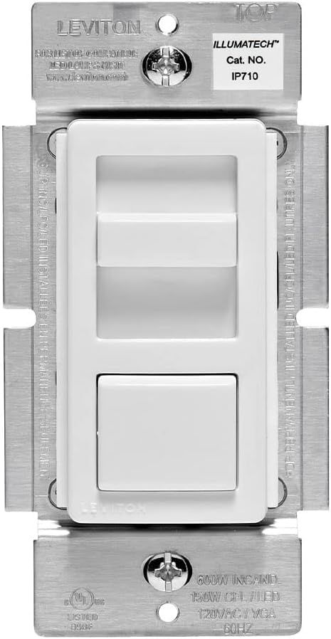 Leviton IllumaTech Dimmer Switch for 0-10V LED, Mark 7 Florescent Ballasts, IP710-D0Z, White with Ivory and Light Almond Faceplates