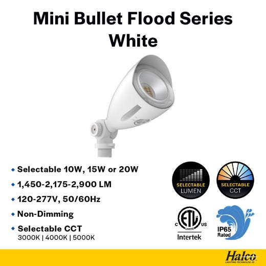 Halco Mini Bullet Flood 10W 3-CCT 1100lm 120-277V White #25591