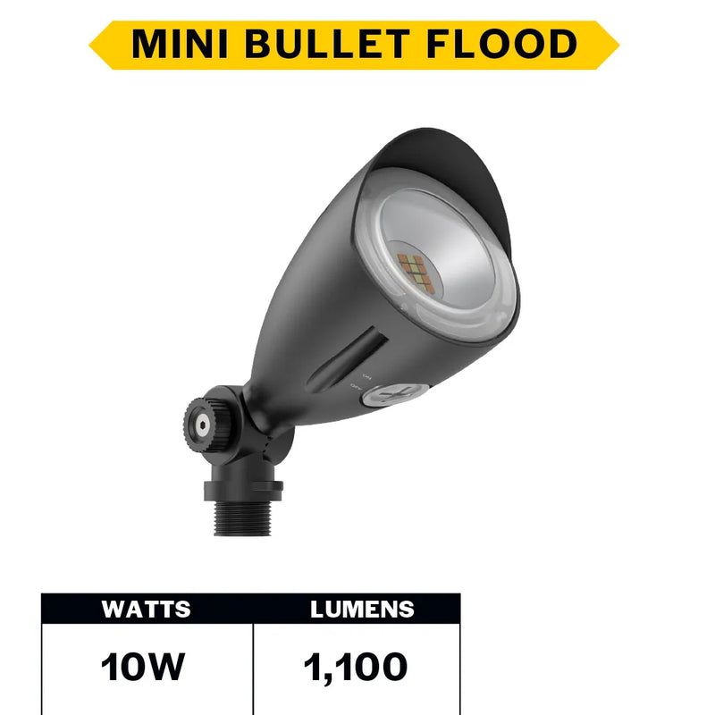 Halco MBUL-10-CS-U-BL (6 Pack) Black Mini Bullet LED Flood - 10W, 3CCT, 1100lm, 120-277V, 25592