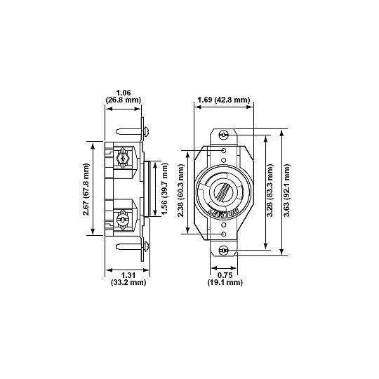 Leviton 2340 NEMA L8-20R 20 Amp 480 Volt Locking Receptacle - 2 Pole, 3 Wire-LeanLight