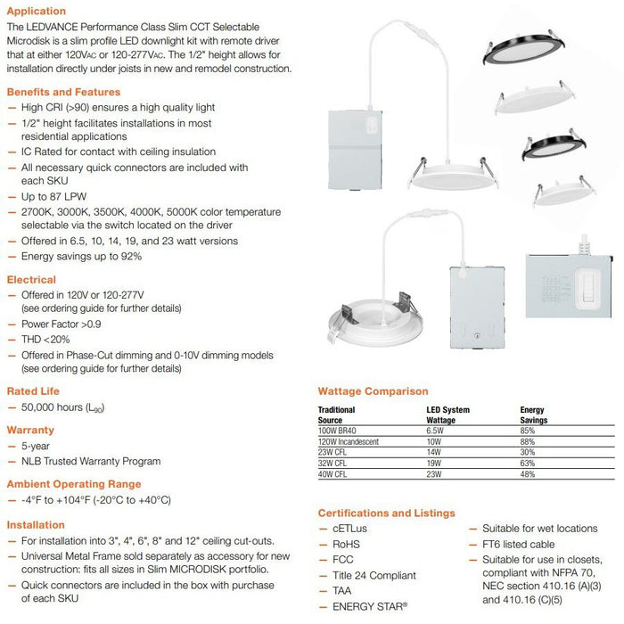 Sylvania LEDVANCE MicroDisk Color Select 4" LED Downlight - 10W, 63054-LeanLight