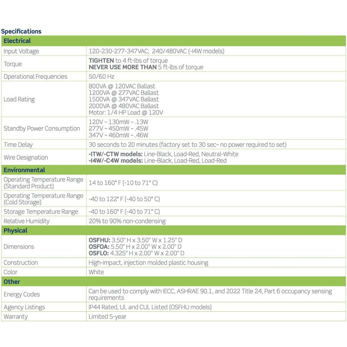 Leviton OSFHU-I4W 480 Volt Occupancy Sensor with 3 Interchangeable Lenses - PIR, 8-40'-LeanLight