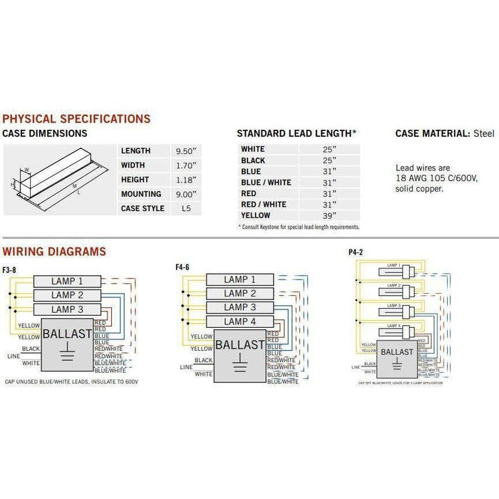 Keystone KTEB-432-UV-IS-N-P Instant Start Normal 4 Lamp T8 Ballast - 50/60Hz, 120/277V-LeanLight