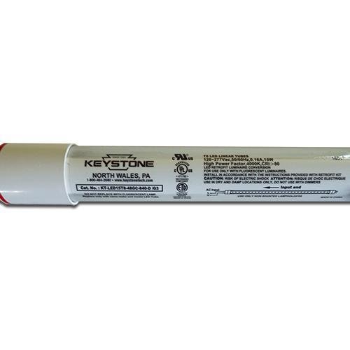 Keyston KT-LED15T8-48GC-850-D/G3 Cool White Direct Drive T8 LED Tube - 5000K, 15W, 120-277V, 4'-LeanLight