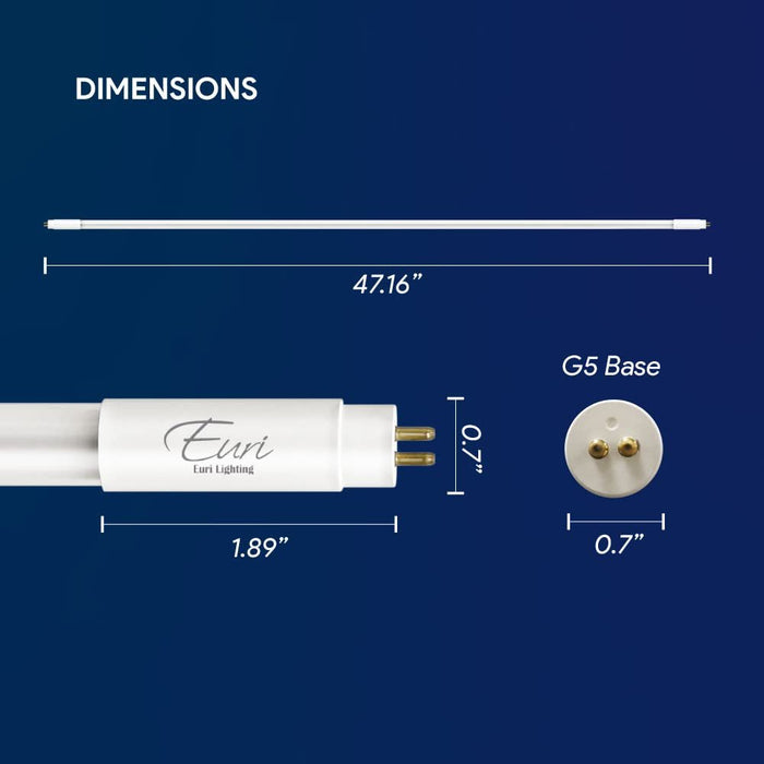 Euri Lighting ET5-24W305H, 4FT Hybrid T5 (Works with or Without Ballast) 24W, 3200lm, 5000K, AC120~277V, Double End Power, Shatterproof Glass, NSF, DLC5.1, 5YR, 50K HR WTY-LeanLight