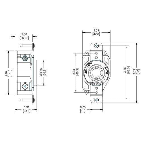 Leviton 20 Amp 250 Volt Single Locking Receptacle - 2320, L6-20R-LeanLight