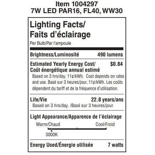 USHIO 1004297 ColourMax LED Flood PAR16 Medium Base - 3000K, 7W=50W, 120V-LeanLight