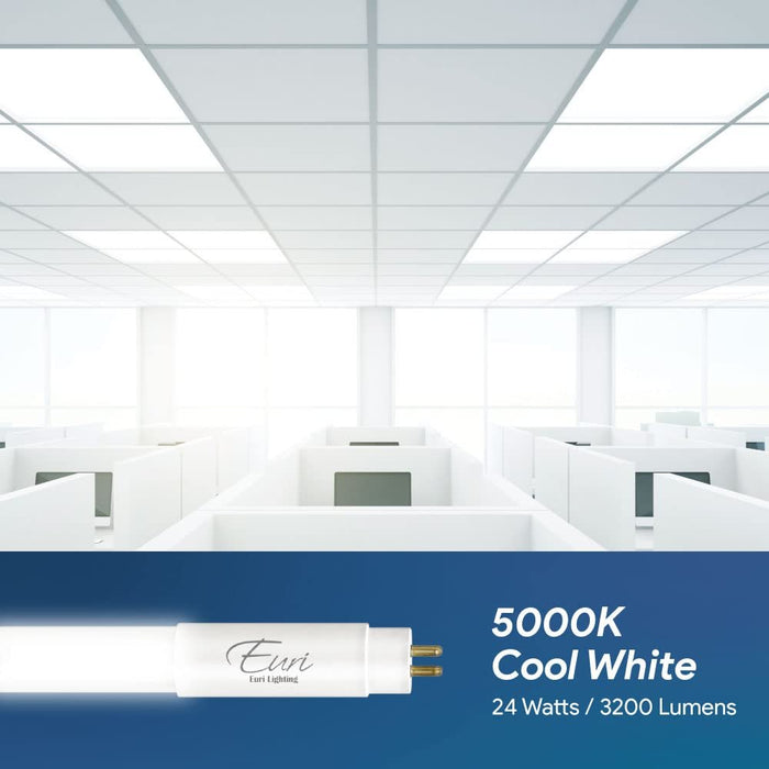 Euri Lighting ET5-24W305H, 4FT Hybrid T5 (Works with or Without Ballast) 24W, 3200lm, 5000K, AC120~277V, Double End Power, Shatterproof Glass, NSF, DLC5.1, 5YR, 50K HR WTY-LeanLight